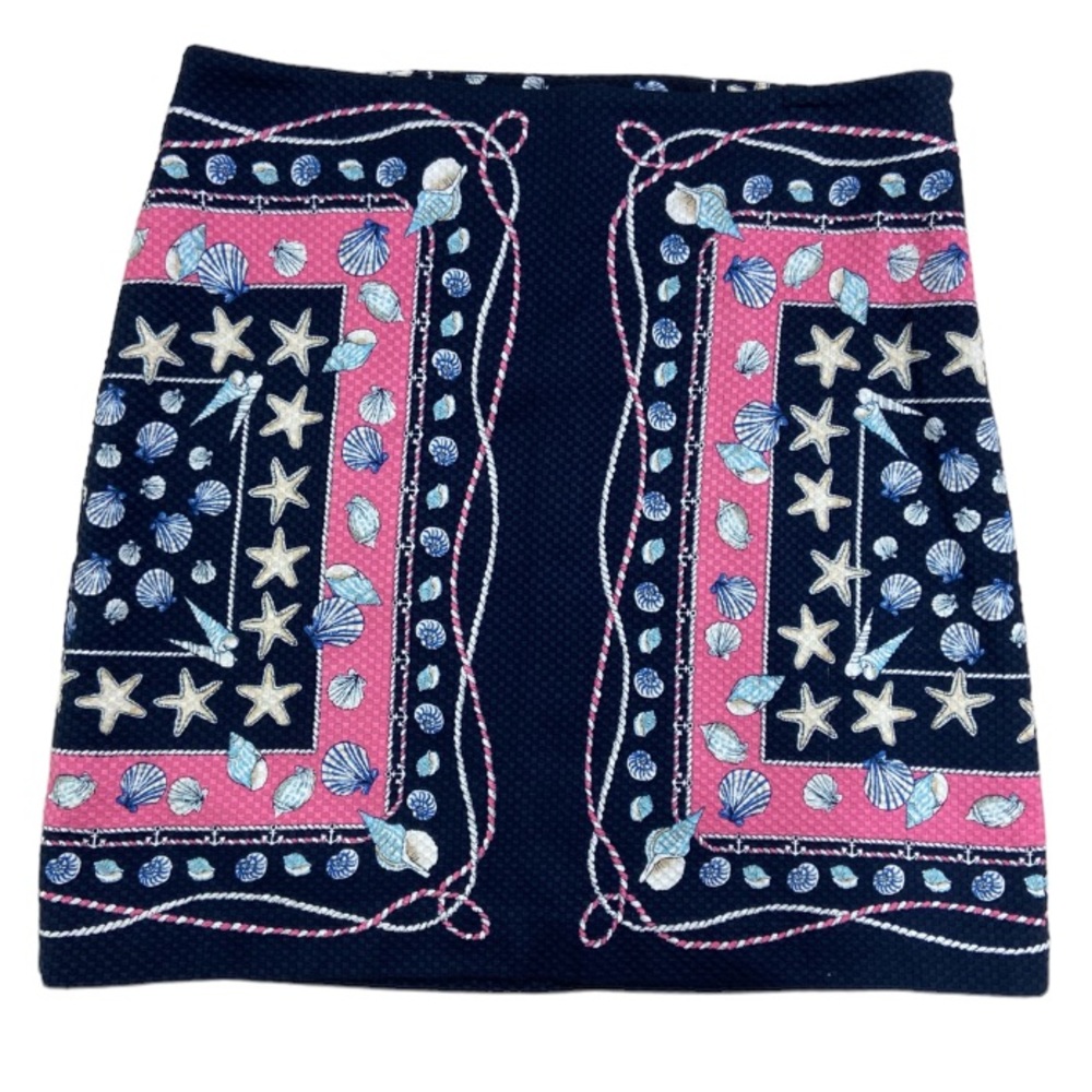 Talbots 10 Navy Pink Skirt Waffle Weave Nautical Rope Sea Shell Starfish.